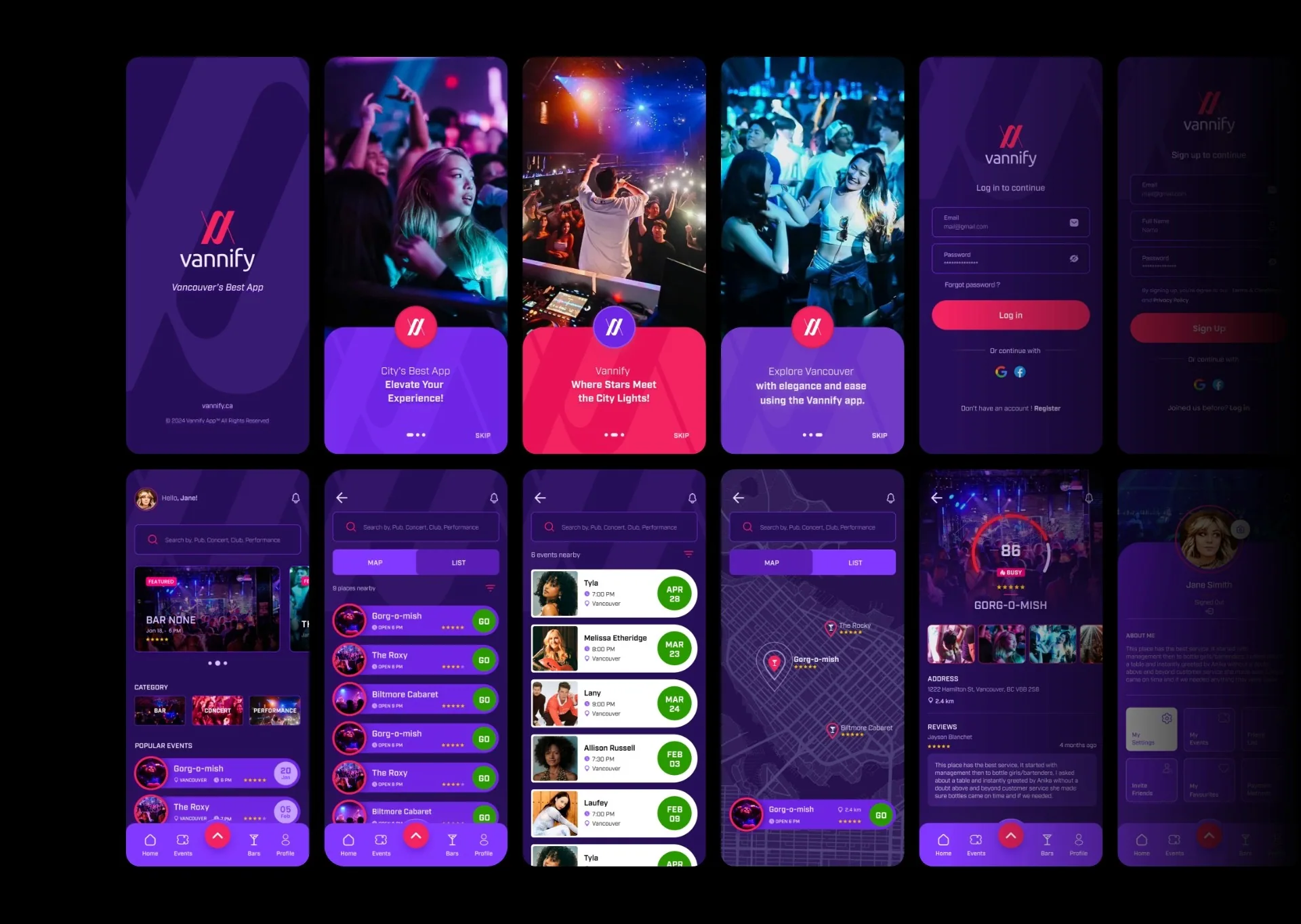 Vannify — hi-fidelity wireframes